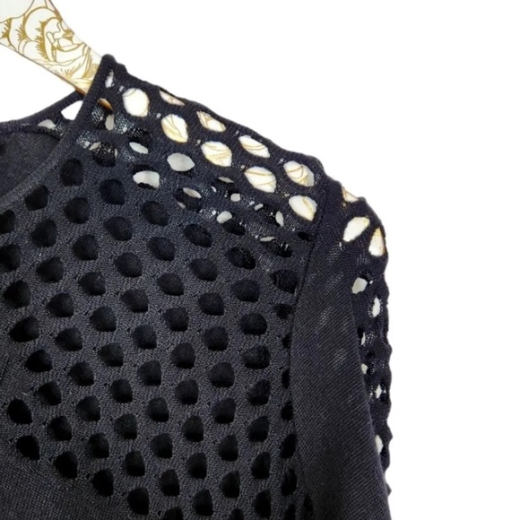 ALEXANDER WANG Black Wool Knit Asymmetrical Eyelet Bodycon Dress Size Small - Picture 4 of 8